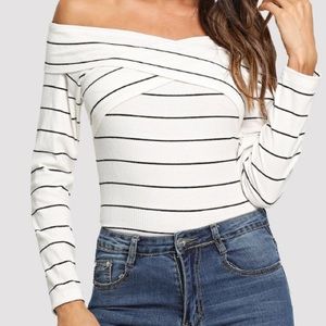 Black and White Stripped Off the Shoulder Top
